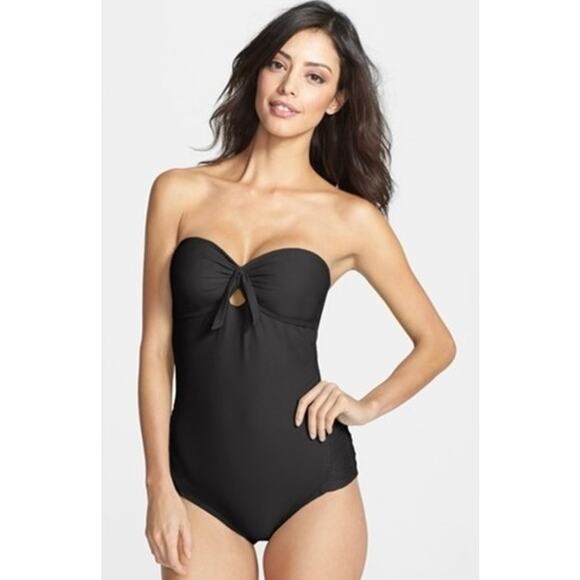 O’Neill Black Solid Keyhole One Piece Swimsuit Strapless Bandeau Size Medium EUC - Picture 1 of 14
